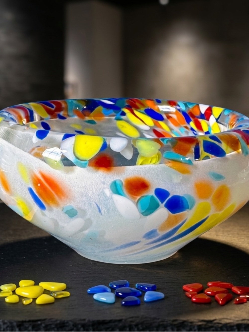 Murano bowl made in Italy, Colorful swirl of different colors, Glass Art Bowl